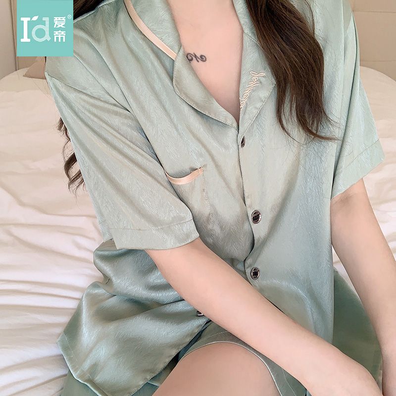 Aidi ice silk pajamas women's summer short-sleeved sweet high-value shorts trousers home service outerwear explosive style suit