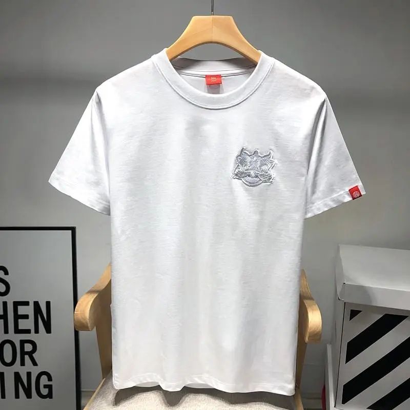 夏季新款国潮中国风醒狮刺绣短袖T恤 男小众设计感民族风体恤半袖