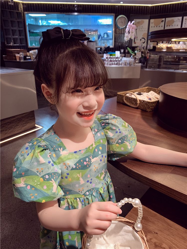 女童連衣裙夏裝2023新款洋氣兒童碎花棉布裙子小女孩泡泡袖公主裙