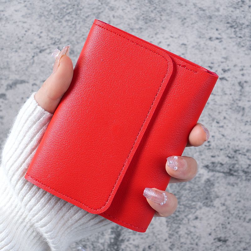 新款简约时尚小钱包女短款韩版纯色三折多卡位学生薄款零钱包卡包