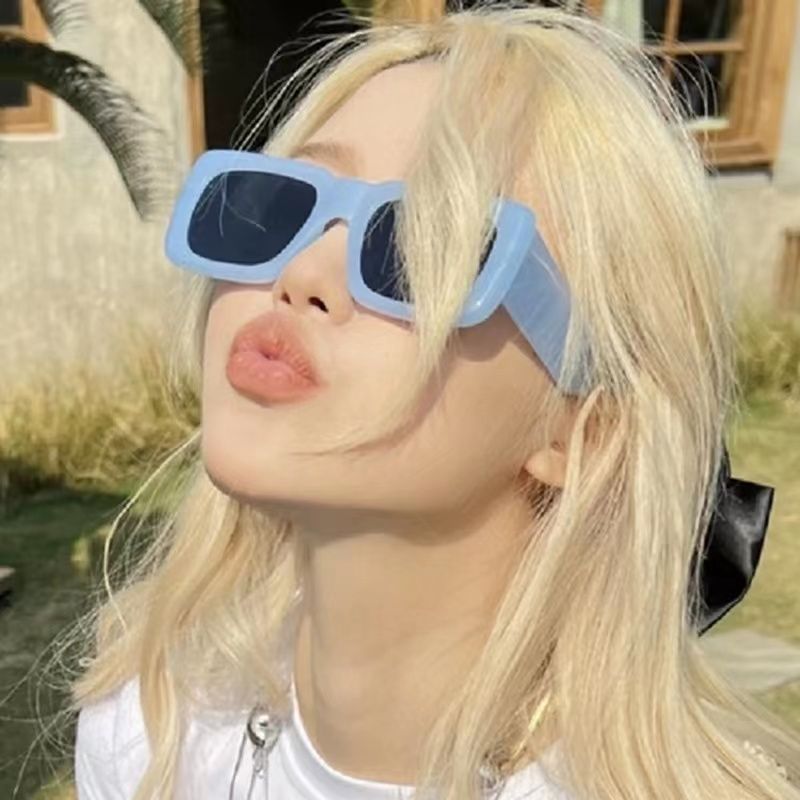 Summer travel sunglasses ins high-end thick legs big square frame Internet celebrity light blue sunglasses women's trendy European and American style