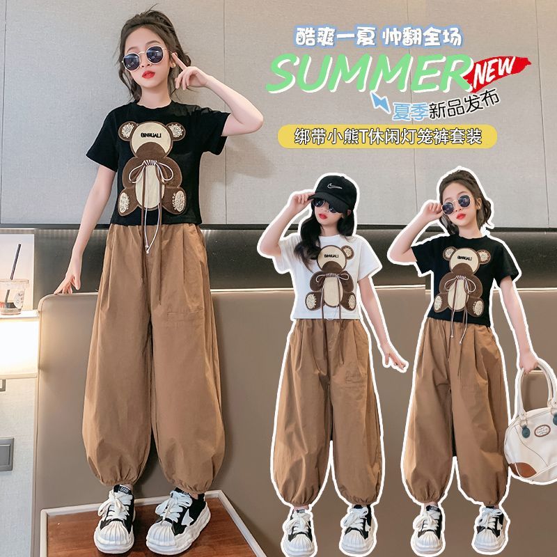 女童夏裝套裝2023新款兒童裝網紅洋氣中大童時髦束腳褲夏季兩件套