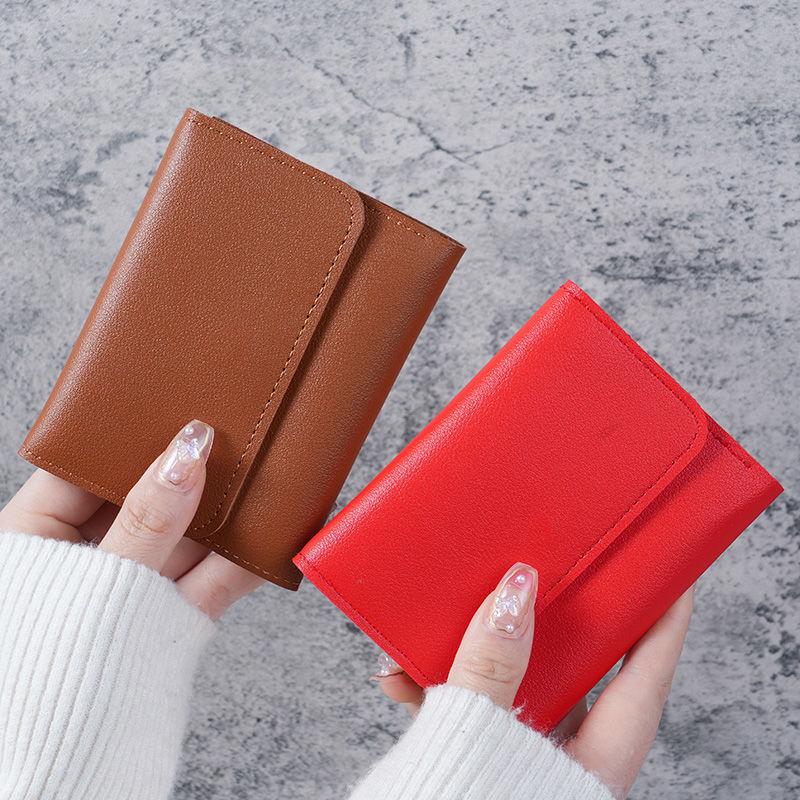 新款简约时尚小钱包女短款韩版纯色三折多卡位学生薄款零钱包卡包