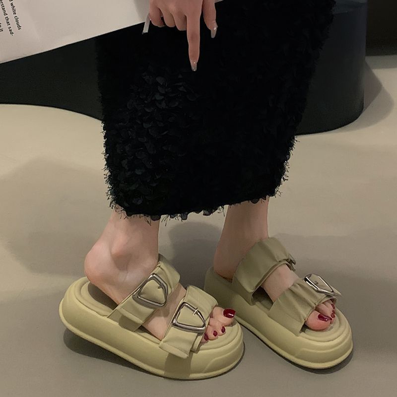 賈不假一字拖鞋女2023年夏季新款時尚復古百搭小個子厚底涼拖鞋潮