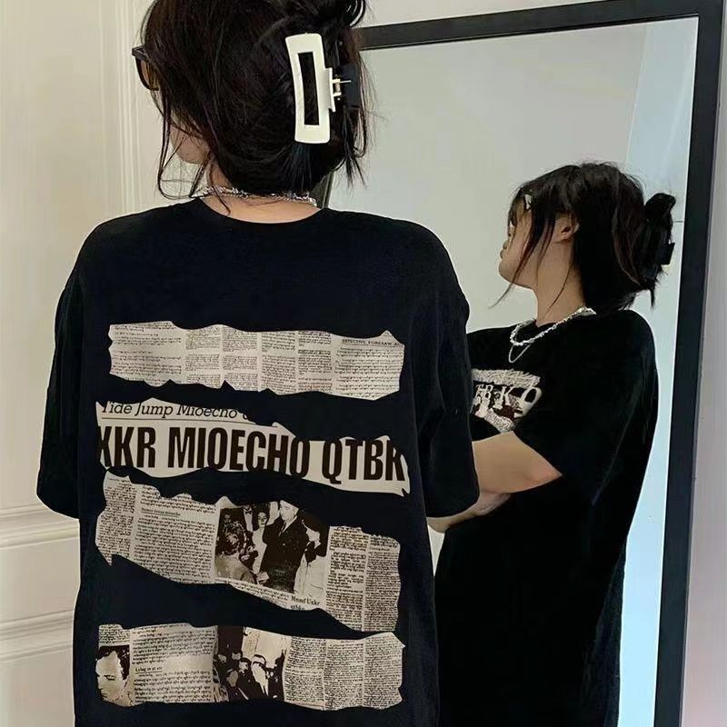 100%純棉潮牌字母印花短袖t恤女寬鬆夏季新款美式高街半袖上衣服
