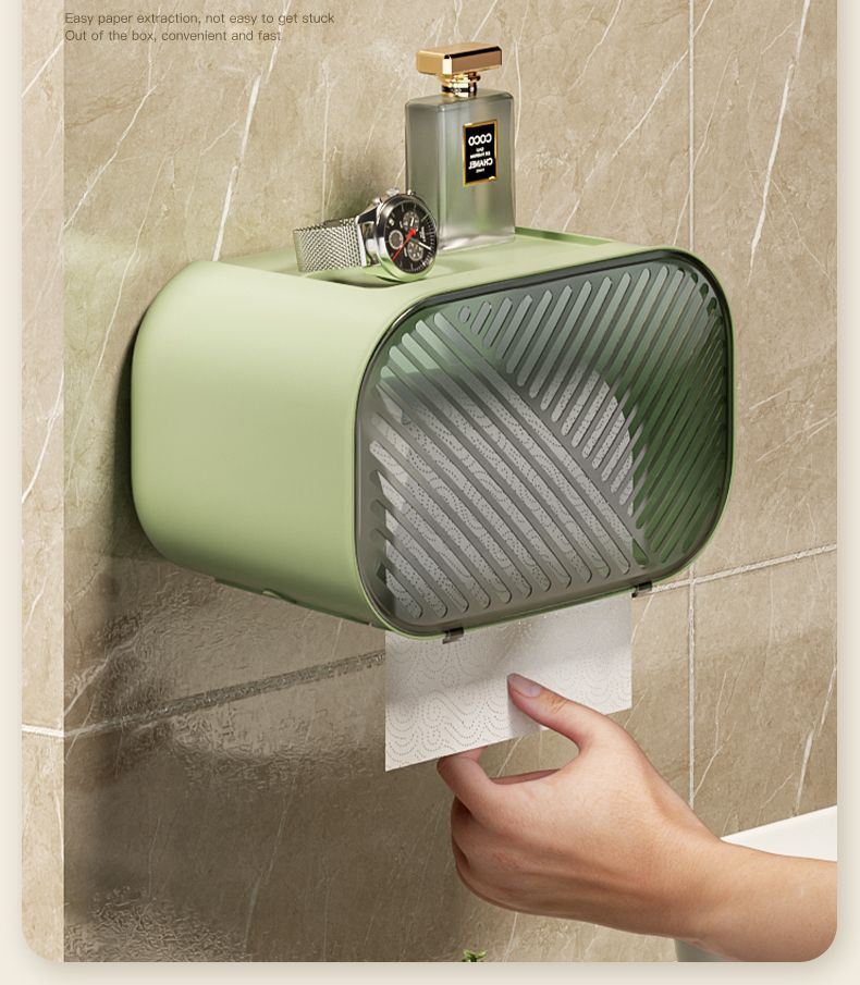 Toilet Waterproof Non Perforated Square Tissue Holder Toilet Roll Paper Box Storage Rack_voghion.com