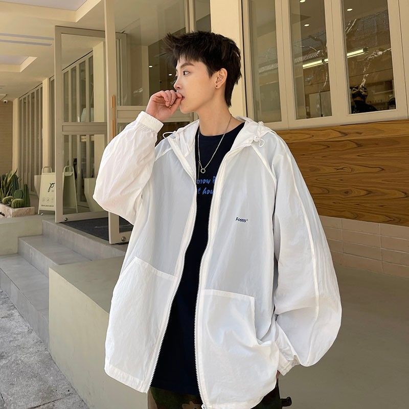 Sun protection clothing jacket men's summer new high street outdoor sun protection clothing light and breathable loose hooded tooling jacket tide