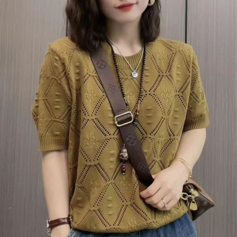 Net red new casual foreign style loose thin sweater summer ladies fashion hollow all-match sweater mother dress