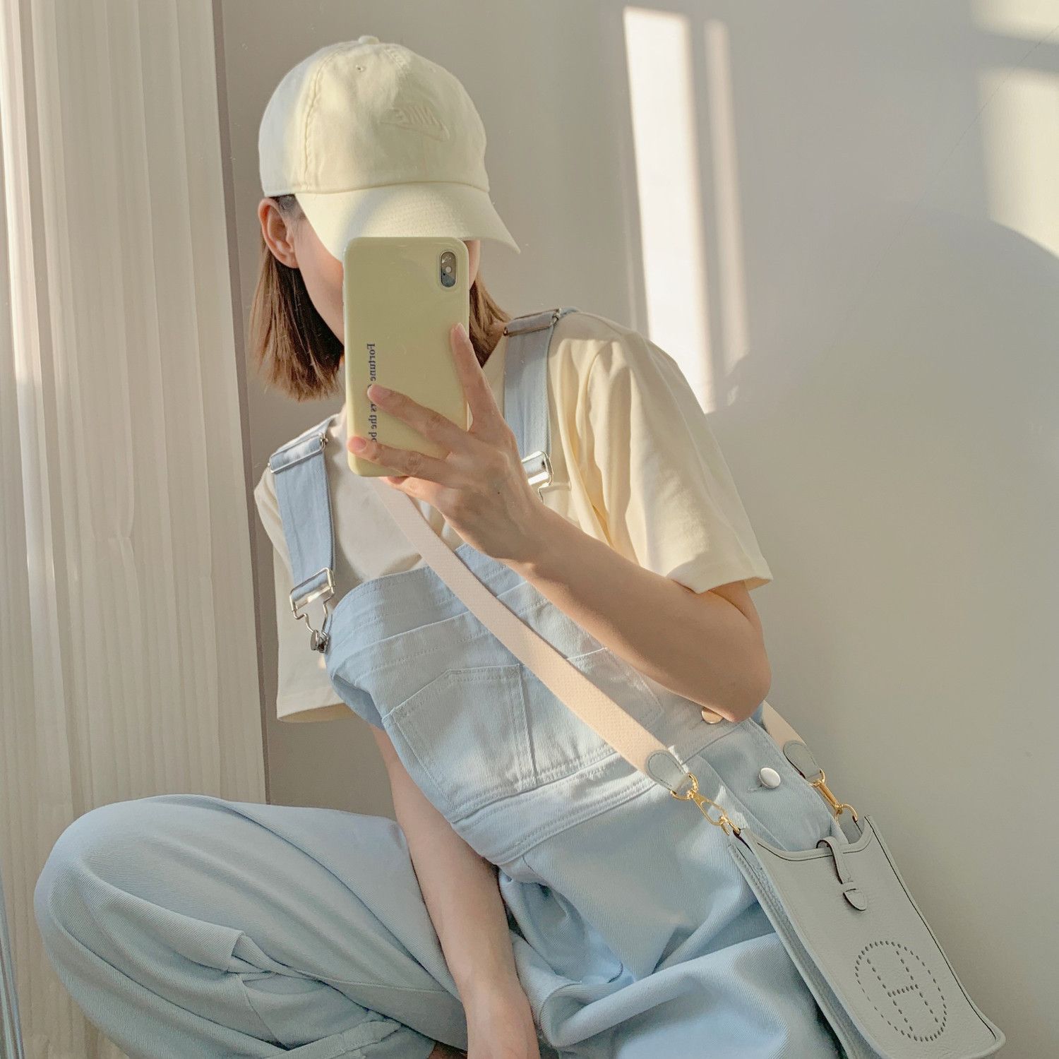 Popular cream baby blue new color denim overalls for women  summer fashion versatile short-sleeved T-shirt two-piece set