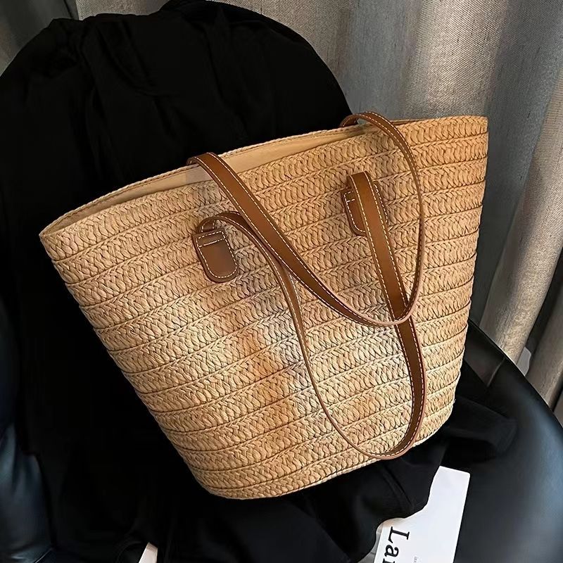 Woven bag women's large capacity 2023 new holiday beach straw bag woven bucket vegetable basket commuting tote..
