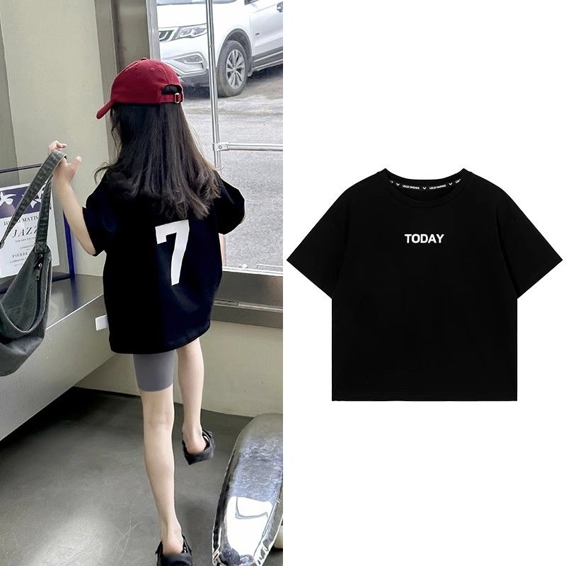 Girls t-shirt short-sleeved foreign style summer dress 2023 new Korean version of children's pure cotton t-shirt children's simple loose top