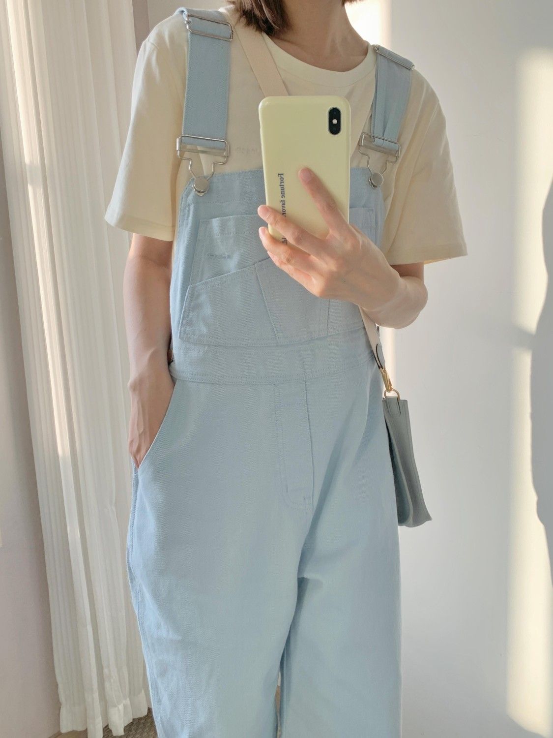 Popular cream baby blue new color denim overalls for women  summer fashion versatile short-sleeved T-shirt two-piece set