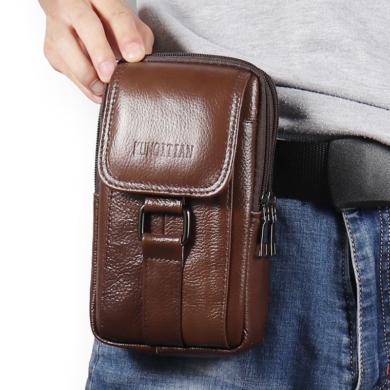 Men's waist bag new style genuine leather belt mobile phone bag multi-functional construction site construction worker wear-resistant cowhide mobile phone bag