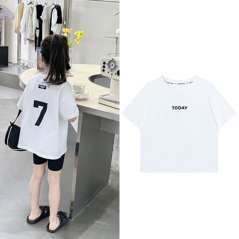 Girls t-shirt short-sleeved foreign style summer dress 2023 new Korean version of children's pure cotton t-shirt children's simple loose top