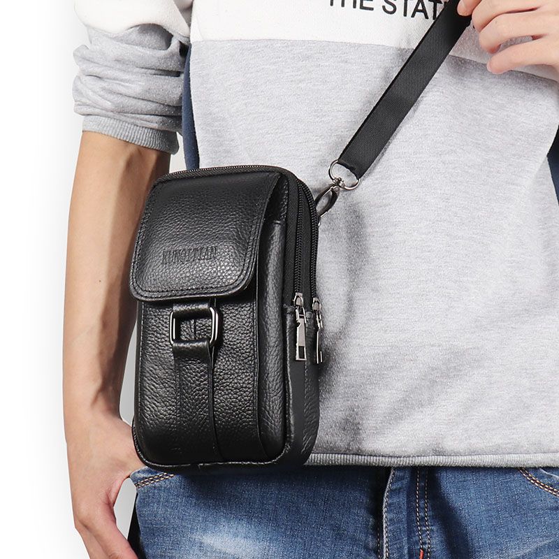 Men's waist bag new style genuine leather belt mobile phone bag multi-functional construction site construction worker wear-resistant cowhide mobile phone bag