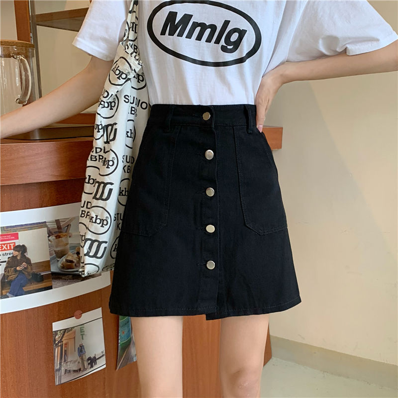 Summer high waist slimming anti-light denim short skirt female skirt student Korean version large size fat mm bag hip a-line skirt