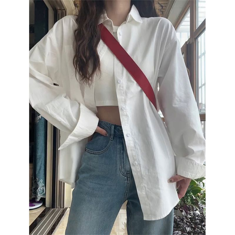 長袖白色襯衫女夏季寬鬆通勤大碼胖mm小眾ins潮高級感外套防曬衣