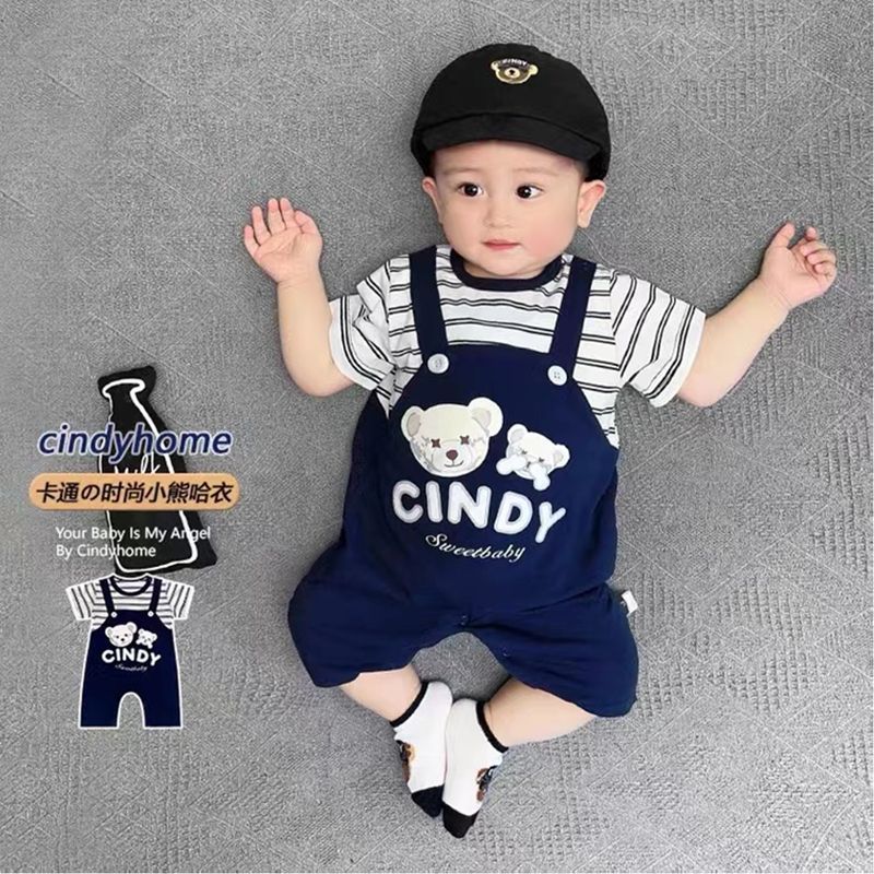 Baby short-sleeved jumpsuit for boys, summer baby clothes, newborn clothes, summer thin harem clothes for going out