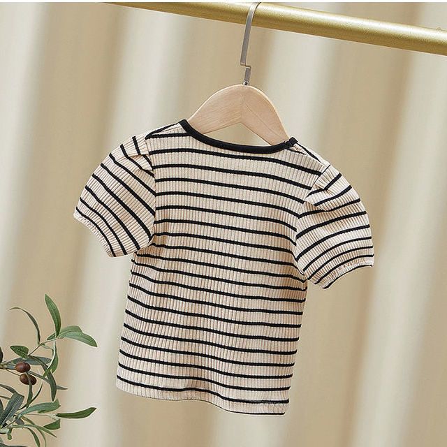 Girls t-shirt short-sleeved striped 2023 new children's summer thin section fashionable round neck baby girl summer top