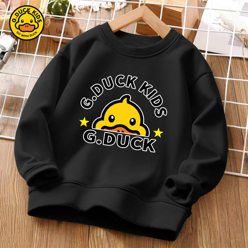 Little Yellow Duck children's clothing  spring and autumn pure cotton round neck sweatshirts for boys and girls, stylish student tops, trendy sportswear