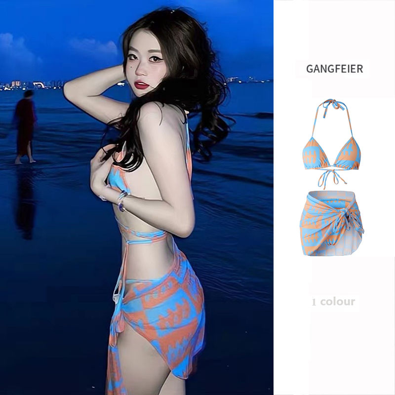 Swimsuit female ins bikini breast pad three-piece set sexy hot girl vacation beach hot spring swimsuit pure desire to look slim