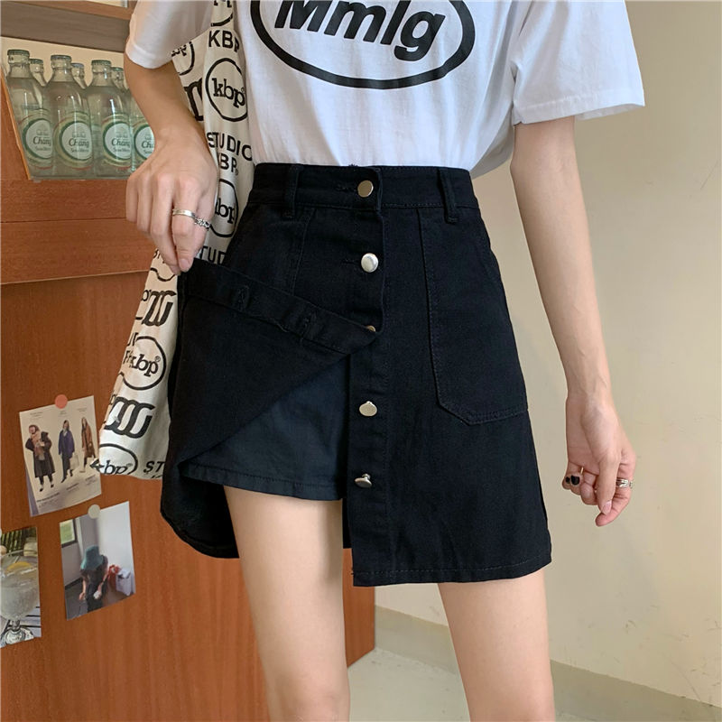 Summer high waist slimming anti-light denim short skirt female skirt student Korean version large size fat mm bag hip a-line skirt