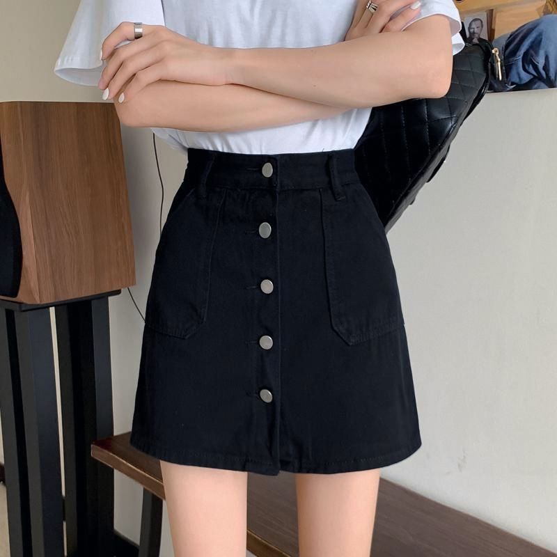 Summer high waist slimming anti-light denim short skirt female skirt student Korean version large size fat mm bag hip a-line skirt