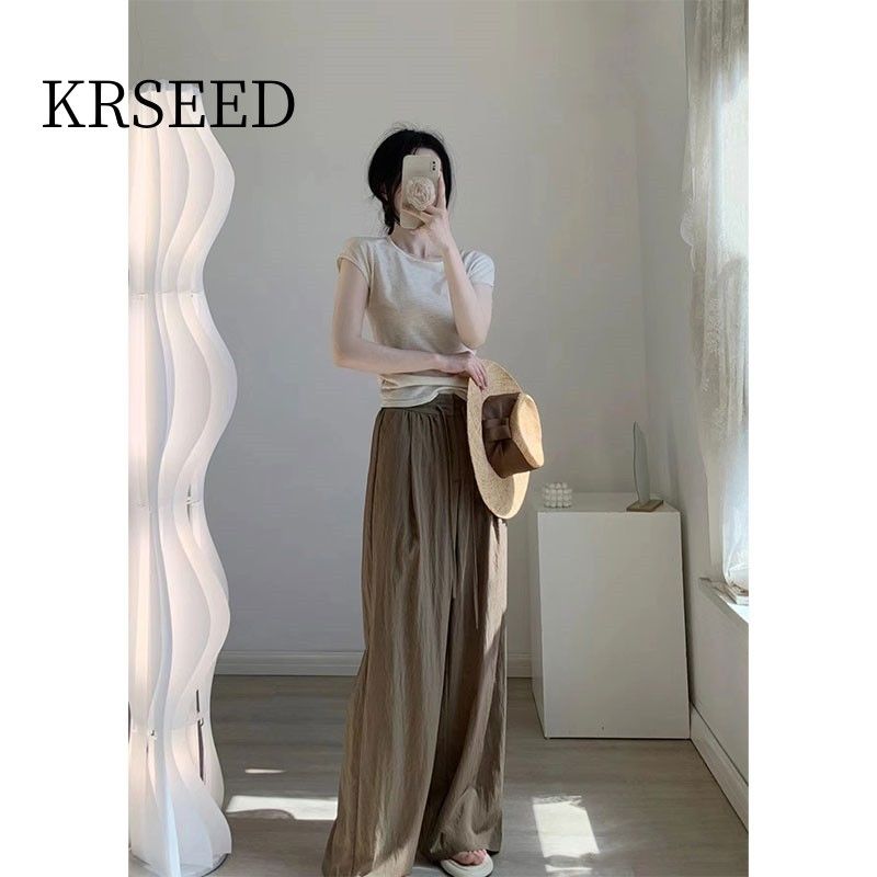 KRSEED夏裝女茶系穿搭一整套微胖港味時尚炸街溫柔高級感兩件套裝