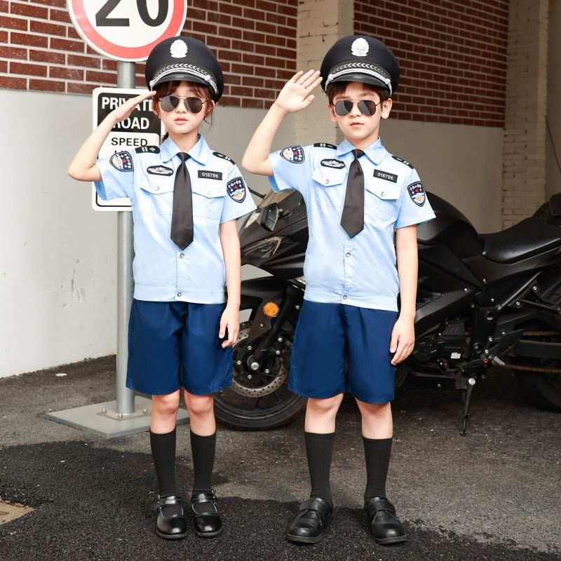 兒童警察服男童警官服保安制服女孩夏裝警服套裝六一表演演出服裝