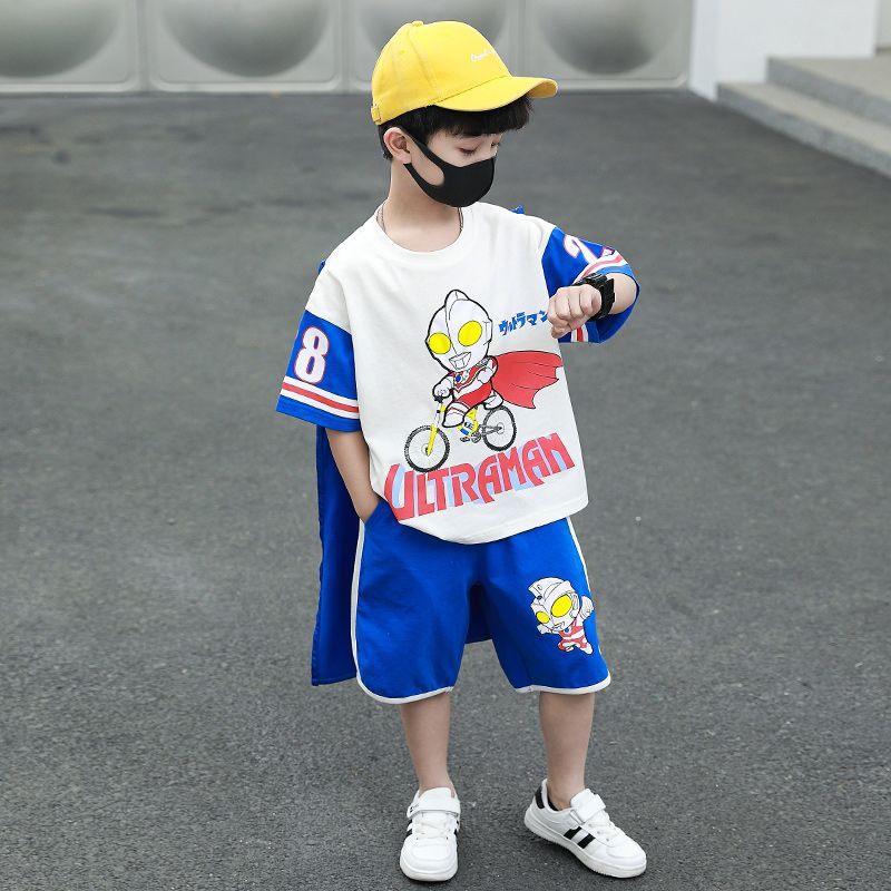 男童夏季短袖套装2023新款洋气宝宝奥特曼衣服儿童运动薄款两件套