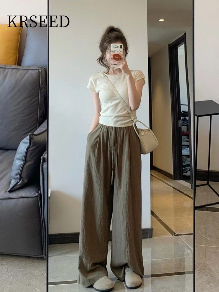 KRSEED夏季女茶系穿搭一整套微胖港味時尚炸街溫柔高級感兩件套裝