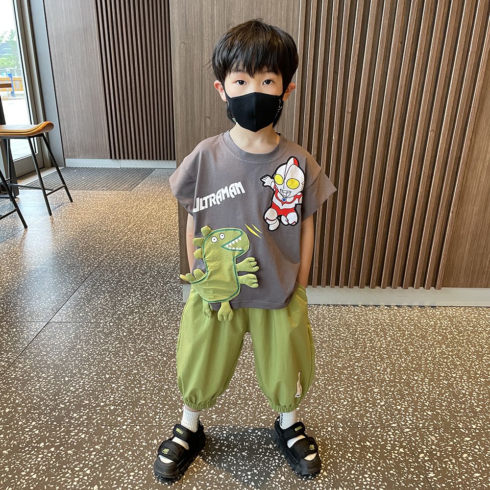 奧特曼發光衣服男童夏裝套裝酷帥休閒新款兒童夏季短袖洋氣寶寶潮