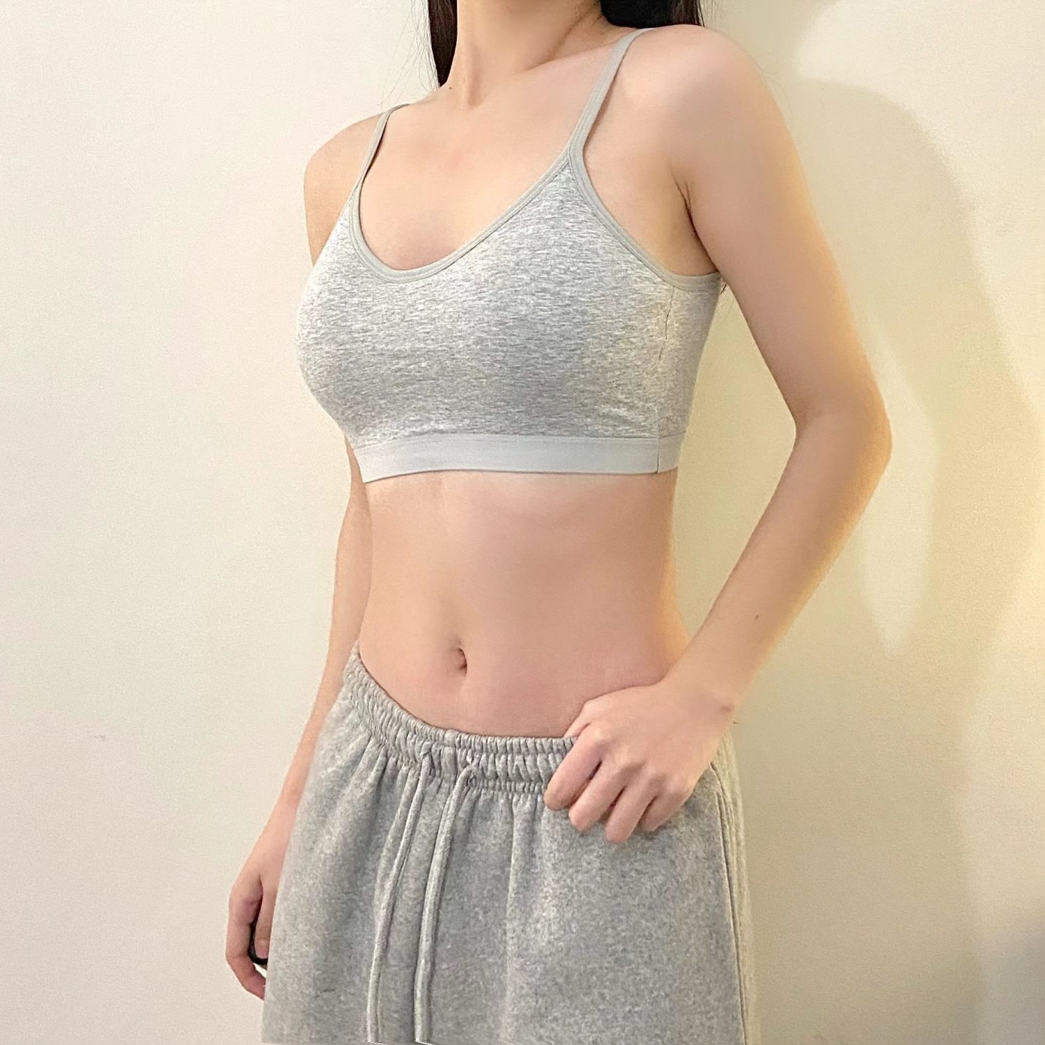 Pure cotton fixed cup girl tube top big U beauty vest no steel ring underwear female small chest gathered one-piece bra