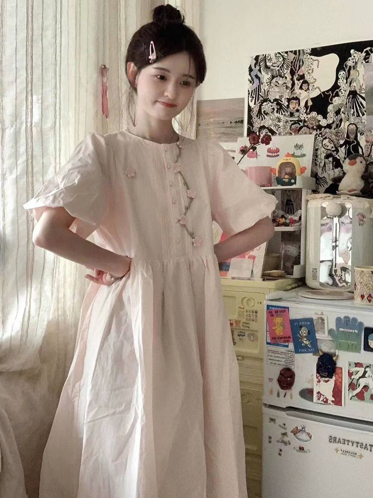 夏日上新學院風甜美清新小個子奶fufu連衣裙女學生寬鬆顯瘦初戀裙