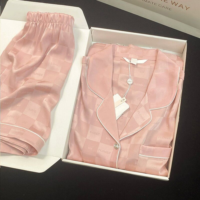 睡衣女夏天冰絲涼爽短袖薄款ins夏季女士高顏值可外出家居服套裝