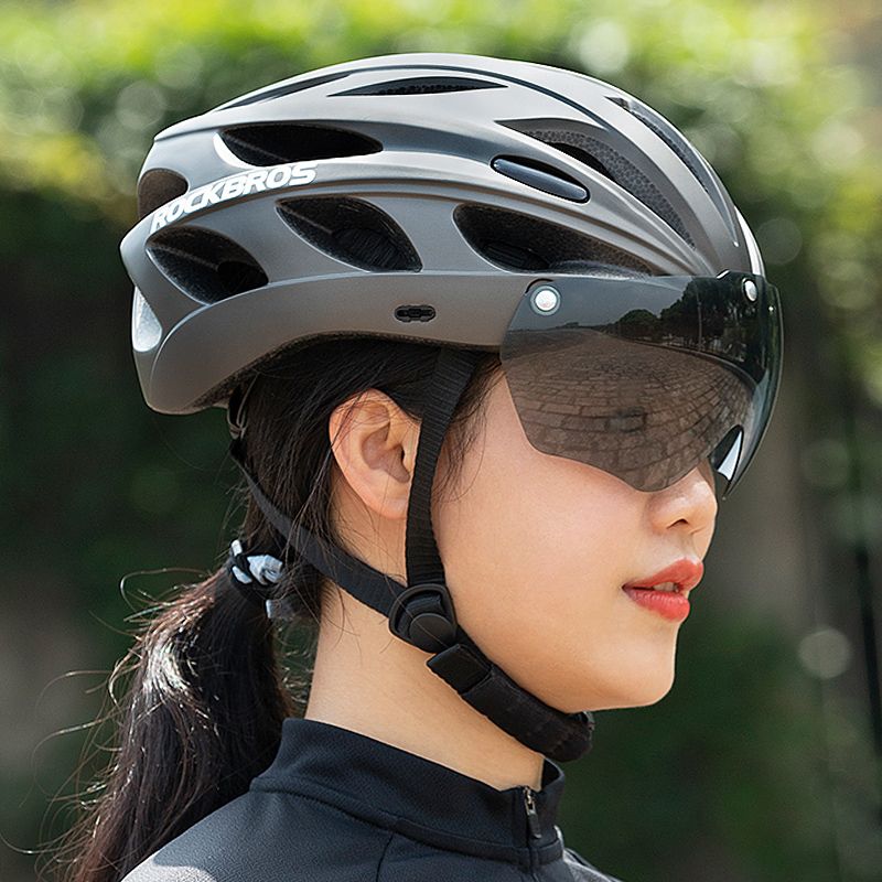 洛克兄弟自行车头盔带风镜男女气动安全帽山地公路车单车骑行装备