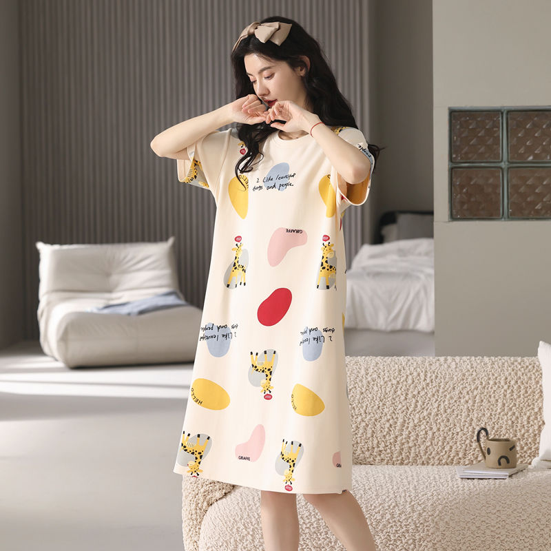 High-end wearable breathable nightdress  new young and beautiful cotton 100% cotton summer ladies pajamas