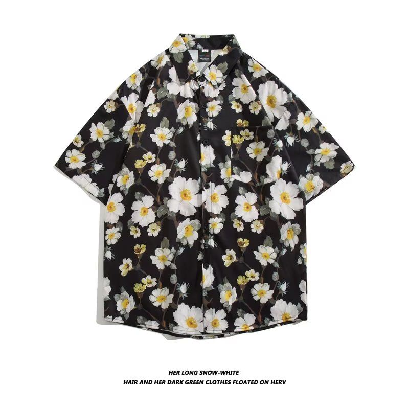 Floral short-sleeved shirt female design sense niche summer retro Hong Kong flavor Hawaii seaside wind casual bf couple outfit