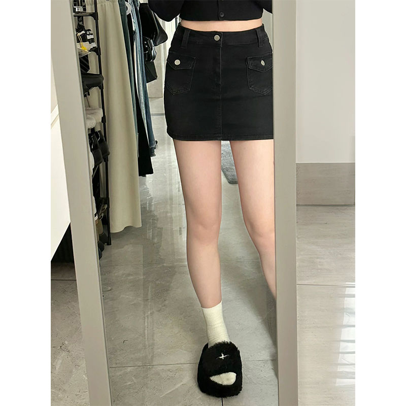 Hot girl denim bag hip short skirt women's summer 2023 new large size fat mm high waist slim A-line skirt tide