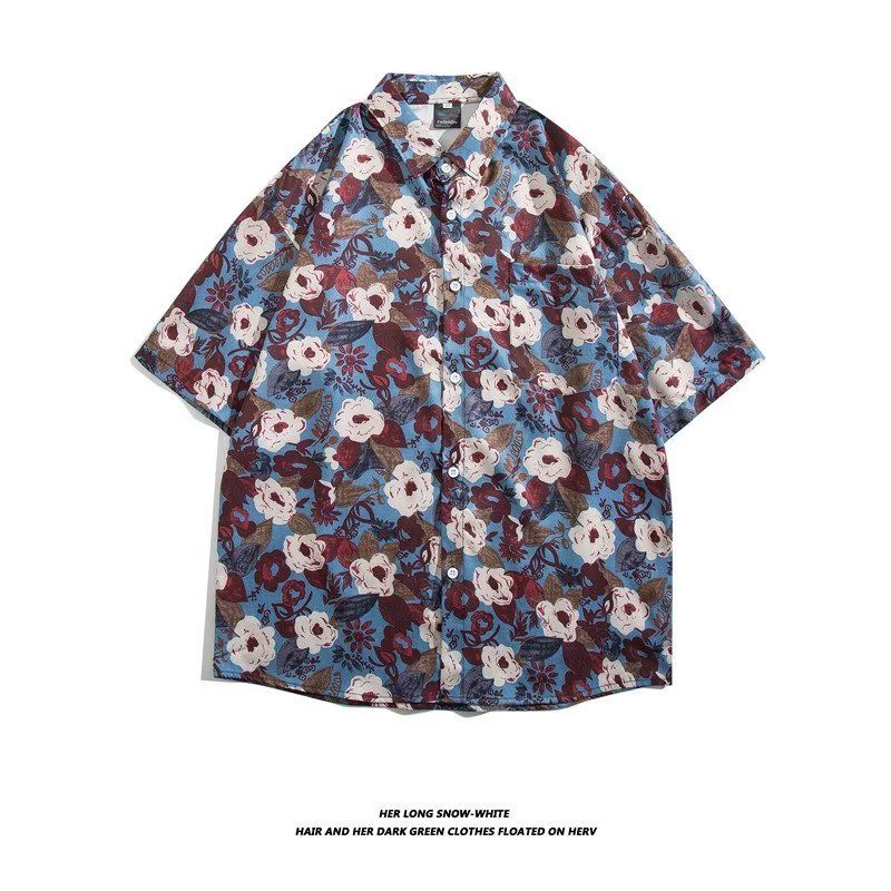 Floral short-sleeved shirt female design sense niche summer retro Hong Kong flavor Hawaii seaside wind casual bf couple outfit