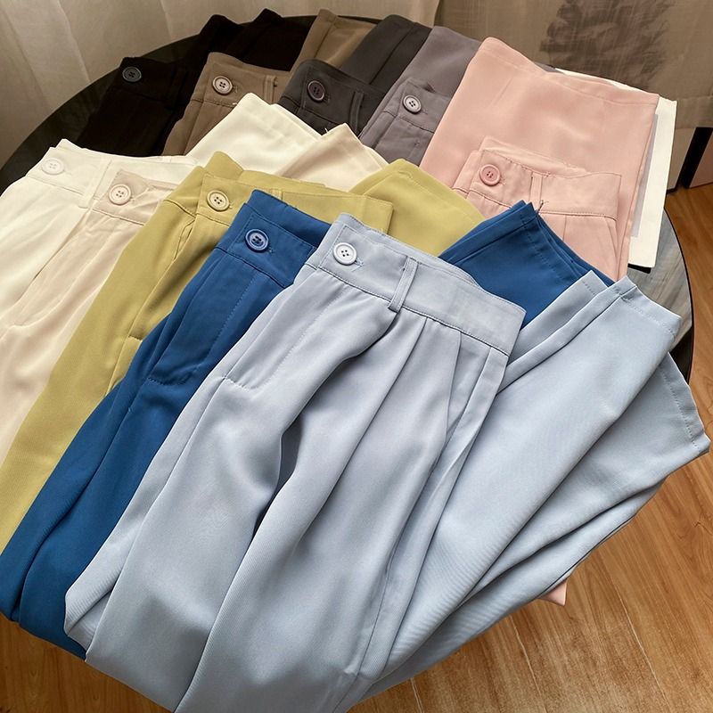 High-waisted wide-leg pants for women, summer Korean version, loose and slim, straight-leg floor-length pants, casual suit, black trousers, trendy