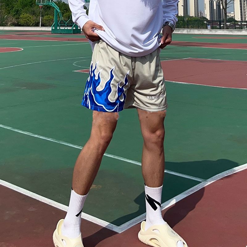 美式潮牌短裤男夏季火焰速干透气四分宽松休闲跑步训练运动篮球裤