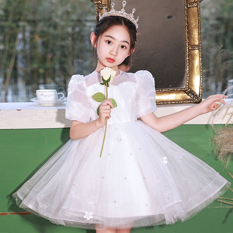 女童禮服裙洋氣公主婚禮花童婚紗裙兒童主持人走秀生日鋼琴演出服