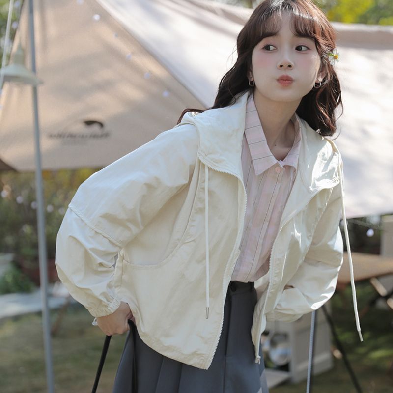 American retro vintage high-end sun protection clothing students Korean version loose lazy style long-sleeved BF style jacket ins