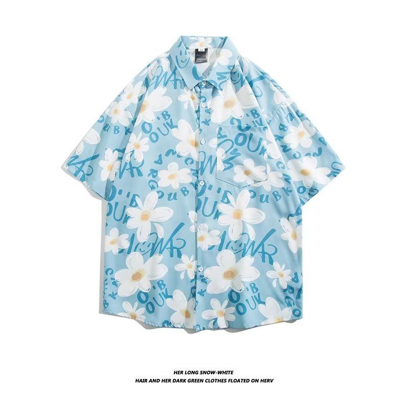 Floral short-sleeved shirt female design sense niche summer retro Hong Kong flavor Hawaii seaside wind casual bf couple outfit