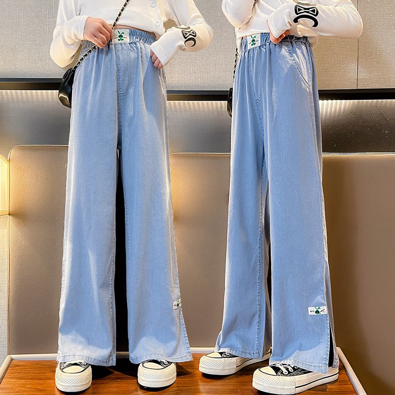 女童褲子夏季天絲闊腿褲女學生2023洋氣兒童女大童喇叭褲夏天薄款