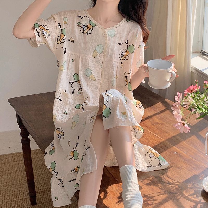 Princess wind nightdress female summer cartoon cute short-sleeved bubble cotton sweet pajamas summer ins wind home service