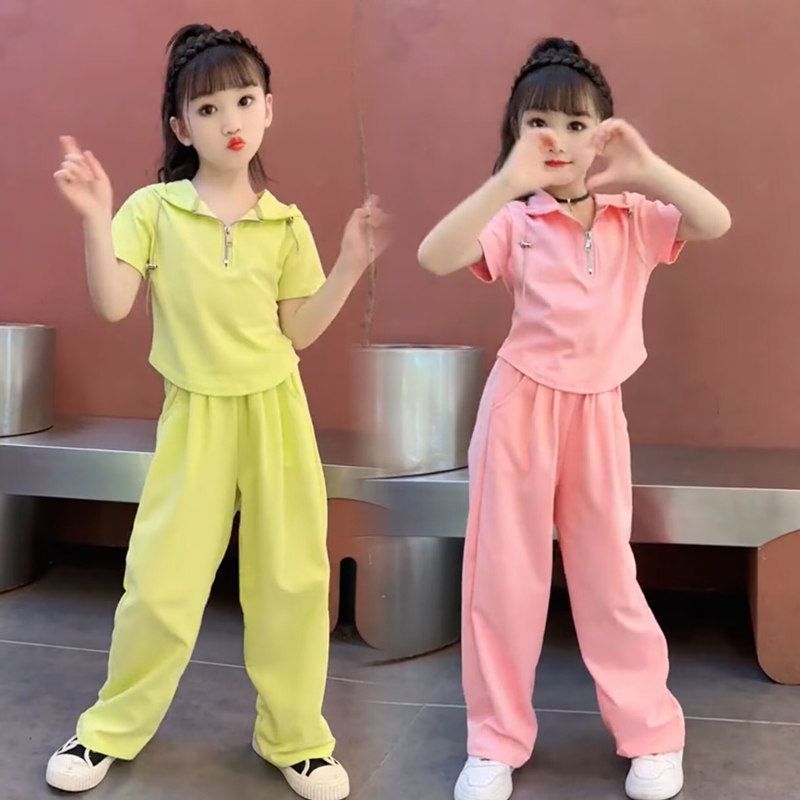 女童套裝夏季新款兒童夏款休閒短袖童裝中大童洋氣時髦寬鬆運動裝