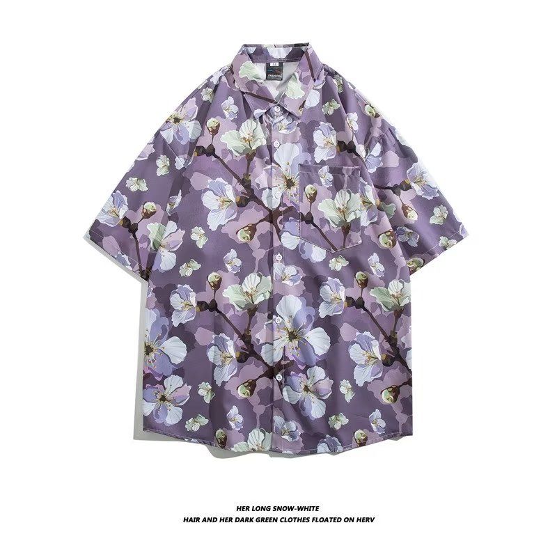 Floral short-sleeved shirt female design sense niche summer retro Hong Kong flavor Hawaii seaside wind casual bf couple outfit