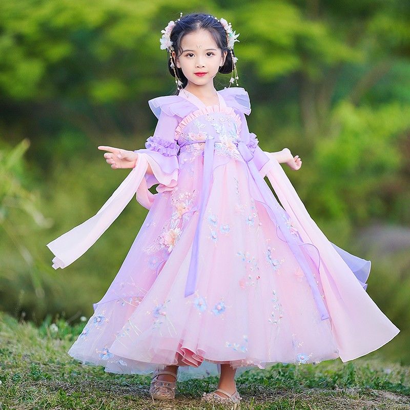 女童漢服夏季2023新款兒童超仙古風連衣裙夏裝女孩唐裝中國風裙子